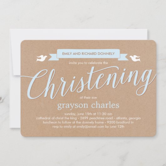 Christening Banner Taufe Einladung - Blau (Vorderseite)