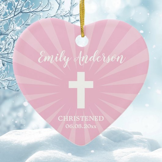 Christening Baptism Baby Girl Pink Keramik Ornament