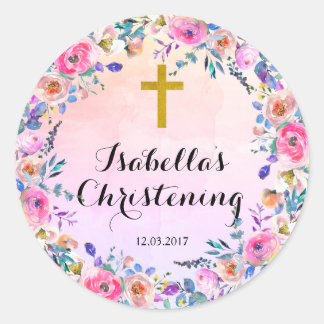 Christening Baptissticker - Goldkreuz Runder Aufkleber