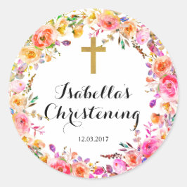 Christening Baptissticker - Goldkreuz Runder Aufkleber