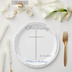 Christening Blue Boy Name Silver Cross Pappteller