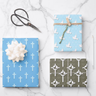 Christening Blue Cross Dove Geschenkpapier Set