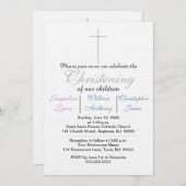 Christening Blue Pink Triplets Einladung (Vorne/Hinten)