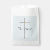 Christening Boy Blue Gray Silver Cross Geschenktütchen (Vorderseite)