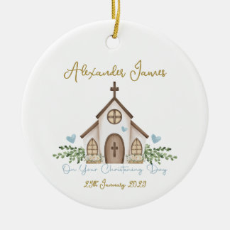 Christening Church Eucalyptus Leaves Photo Keramik Ornament