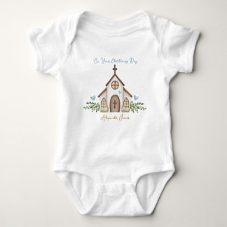 Christening Church Eucalyptus Leaves T-Shirt Baby Strampler