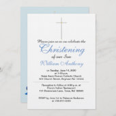 Christening Cross Blue Gray Einladung (Vorne/Hinten)