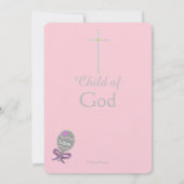 Christening Cross Daughter Pink Baby Rattle Einladung (Rückseite)