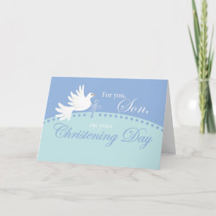 Christening For Son, Dove on Blue Karte