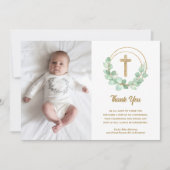 Christening Foto Cross Eukalyptus Dankeskarte (Vorderseite)