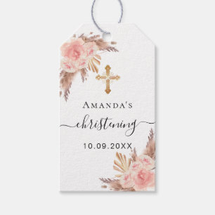 Christening Girl Pampas Gras rot Rose danke Geschenkanhänger