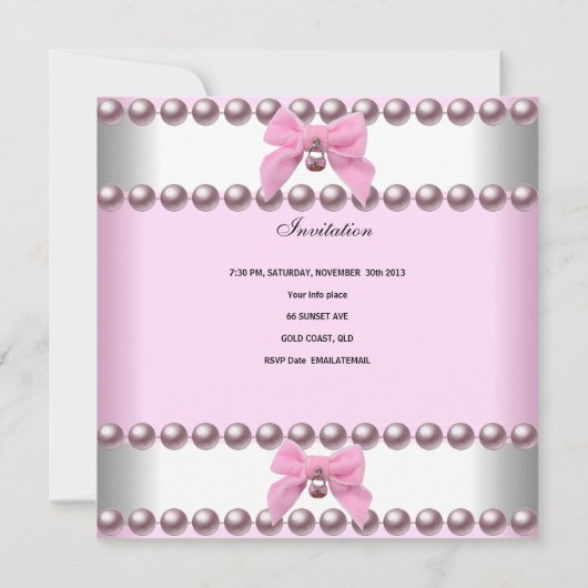 Christening Girl Pink White Pink Pearl Foto Einladung (Rückseite)