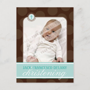 CHRISTENING INVITE :: polka dot - jade green Einladungspostkarte