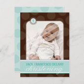 CHRISTENING INVITE :: polka dot - jade green Einladungspostkarte (Vorne/Hinten)