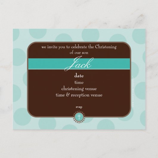 CHRISTENING INVITE :: polka dot - jade green Einladungspostkarte (Rückseite)