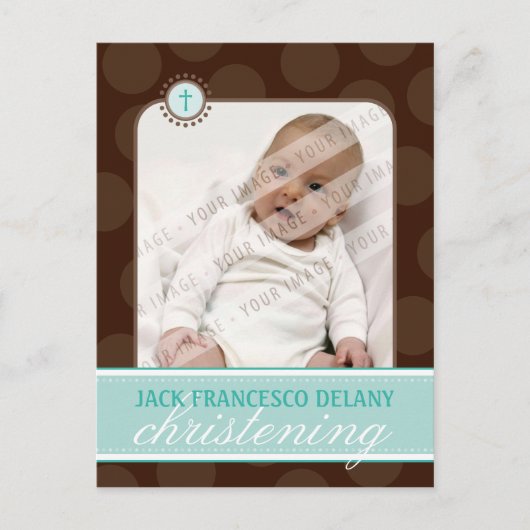 CHRISTENING INVITE :: polka dot - jade green Einladungspostkarte (Vorderseite)