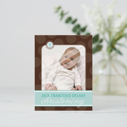 CHRISTENING INVITE :: polka dot - jade green Einladungspostkarte (Stehend Vorderseite)