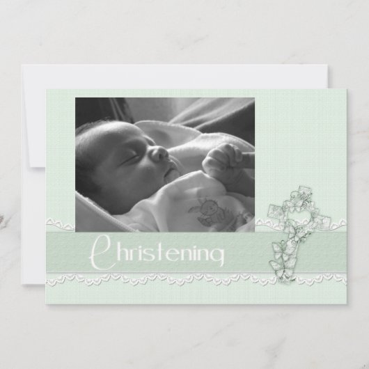 Christening Mint Green Einladung (Vorderseite)