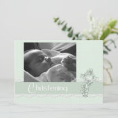Christening Mint Green Einladung (Stehend Vorderseite)