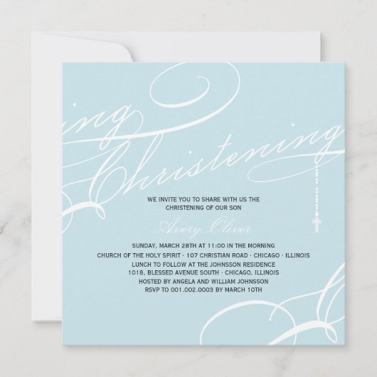 Christening Modern Cross Blue Religious Einladung (Vorderseite)