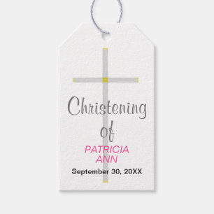 Christening of Name Silver Cross Baby Girl Pink Geschenkanhänger