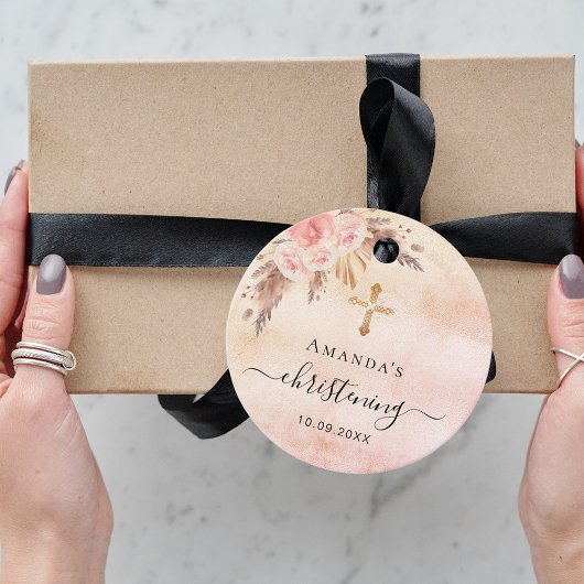 Christening Pampas Gras blush Rosen danke Geschenkanhänger