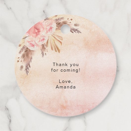 Christening Pampas Gras blush Rosen danke Geschenkanhänger (Rückseite)