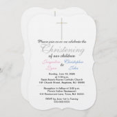 Christening Pink Blue Twins Einladung (Vorne/Hinten)