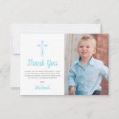 Christening Religious Boy Foto Taufe Dankeskarte (Vorderseite)