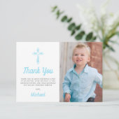 Christening Religious Boy Foto Taufe Dankeskarte (Stehend Vorderseite)