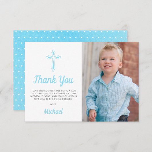 Christening Religious Boy Foto Taufe Dankeskarte (Vorne/Hinten)