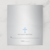 Christening Silver Blue Cross | Junge Platzkarte (Außenseite Aufgefaltet)