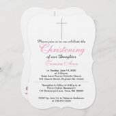 Christening Silver Cross Tochter Pink Rattle Einladung (Vorne/Hinten)