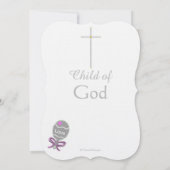 Christening Silver Cross Tochter Pink Rattle Einladung (Rückseite)