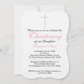 Christening Silver Cross Tochter Pink Rattle Einladung (Vorderseite)