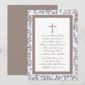 Christening Soft Blue und Brown Paisley Einladung (Vorne/Hinten)