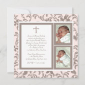 Christening Soft Pink und Brown Paisley Foto Einladung (Vorderseite)