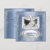 Christening Taufe Baby Boy Silver Blue Cross Einladung (Vorne/Hinten)