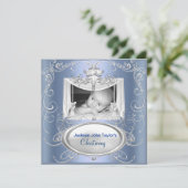Christening Taufe Baby Boy Silver Blue Cross Einladung (Stehend Vorderseite)