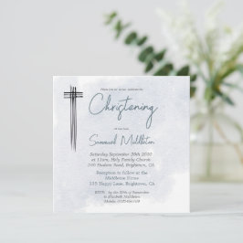 Christening Taufe Blue Wash Modern Cross Einladung
