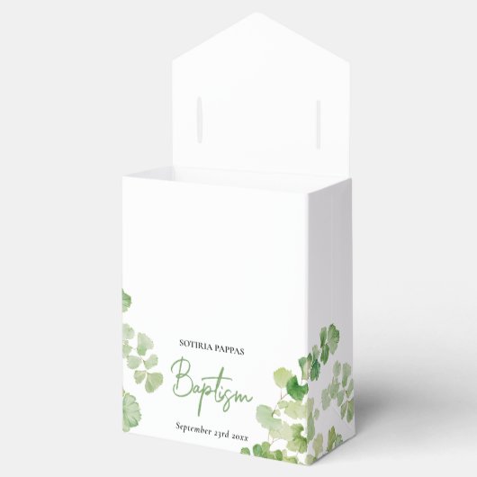 Christening Taufe Boy Girl Watercolor Grüne Geschenkschachtel (Geöffnet)