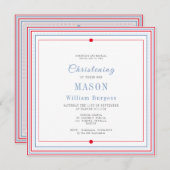 Christening Taufe Einfaches Script Blue Red Modern Ankündigung (Vorne/Hinten)