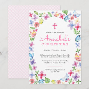 Christening Taufe Einladung Butterfly Blume