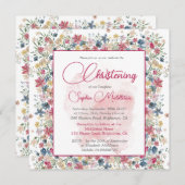 Christening Taufe Floral Burgundy Cross Einladung (Vorne/Hinten)