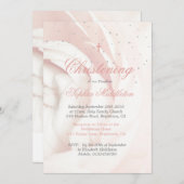 Christening Taufe Foto Girl Pink Rose Silver Einladung (Vorne/Hinten)