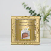 Christening Taufe Gold Foto Frame Bow Karte (Stehend Vorderseite)