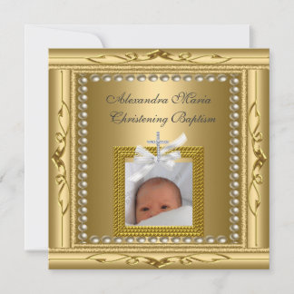 Christening Taufe Gold Foto Frame Bow Karte