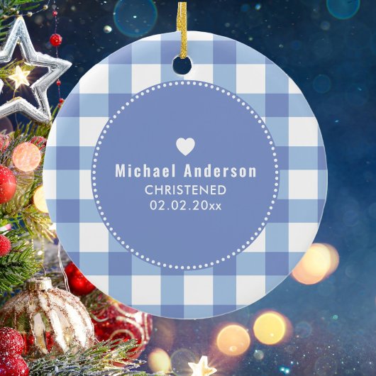 Christening Taufe Niedlich Baby Boy Kids Foto Blue Keramik Ornament