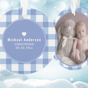 Christening Taufe Niedlich Baby Boy Kids Foto Blue Ornament