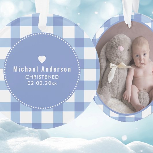 Christening Taufe Niedlich Baby Boy Kids Foto Blue Ornament